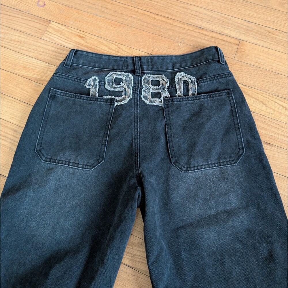 Leopard Patch Low Rise Baggy Straight Leg Jeans